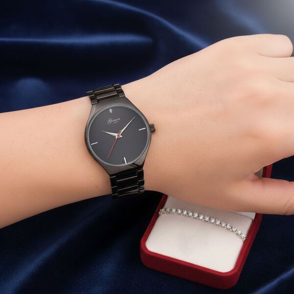 GENOA - Wei&szlig;er Diamant Uhr mit Japanisches Uhrwerk, 3 ATM Wasserdicht, 316L Edelstahl, Schwarz image number 2