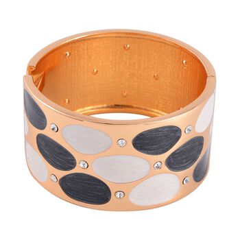 Emailliertes Pebble-Muster-Armreif, Wei&szlig;er Kristall, ca. 18 cm