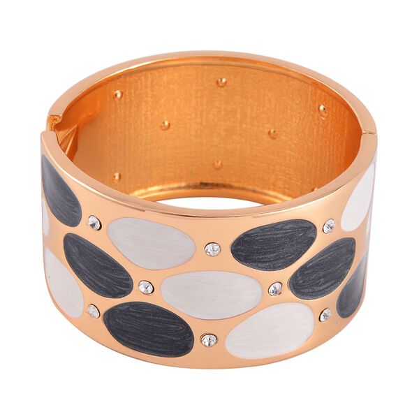 Emailliertes Pebble-Muster-Armreif, Wei&szlig;er Kristall, ca. 18 cm