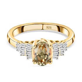 AAA Turkizit und weißer Diamant-Ring, 925 Silber Gelbgold Vermeil  ca. 1,02 ct