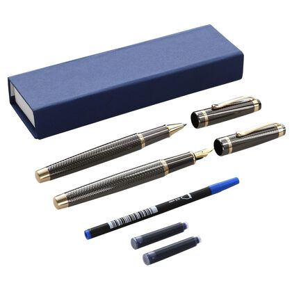 2er Set F&uuml;llfederhalter und Tintenschreiber mit Nachf&uuml;llset, schwarz