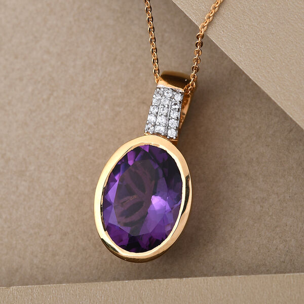 Nat&uuml;rlicher marokkanischer Amethyst und Zirkon Silberanh&auml;nger mit Kette 8,28 Ct image number 3