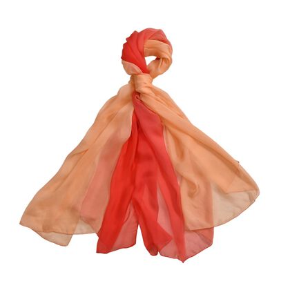 LA MAREY handgemalter Damen Schal aus Seidenchiffon, Orange