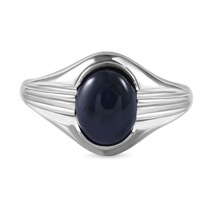 Stern blauer Saphir Ring, 925 Silber platiniert (Diffundierter) (Gr&ouml;&szlig;e 17.00) ca. 5.70 ct