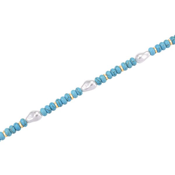 Wei&szlig;e Muschelkernperle, Blauer Howlit Halskette, ca. 50 cm + 5 cm Extender, goldfarben image number 4