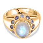 Regenbogen Mondstein, Iolit Ring Messing (Größe 19.00) ca. 3,55 ct