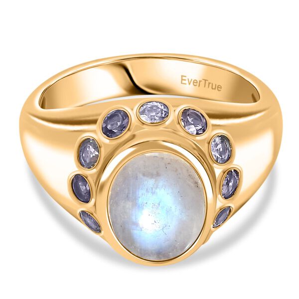 Regenbogen Mondstein, Iolit Ring Messing (Größe 19.00) ca. 3,55 ct image number 0