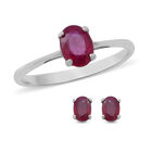 2er-Set - Rubin Solitär-Ring und Ohrringe, Fissure gefüllt, 925 Silber platiniert ca. 2,41 ct