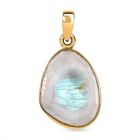 Regenbogen Mondstein Anhänger 925 Silber Gelbgold Vermeil