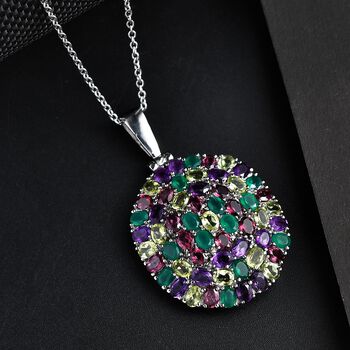 Rhodolith Granat, Afrikanischer Amethyst Anh&auml;nger mit Kette, Edelstahl ca. 9.44 ct