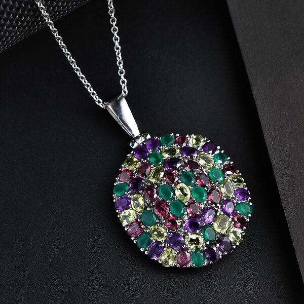 Rhodolith Granat, Afrikanischer Amethyst Anhänger mit Kette, Edelstahl ca. 9.44 ct image number 2