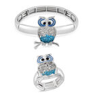 2er Set - Weißer Kristall, Blauer Kristall Flexibles Armreif and Flexibler Ring, silberfarben