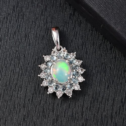 AA Natürlicher, äthiopischer Welo Opal, Weißer Zirkon Anhänger 925 Silber rhodiniert ca. 2.26 ct image number 1