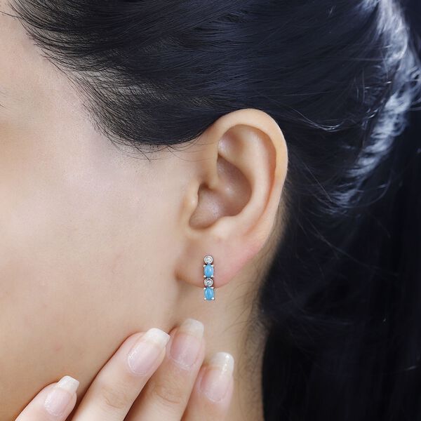 AA Sleeping Beauty T&uuml;rkis, Wei&szlig;er Zirkon Ohrringe 925 Silber platiniert ca. 0,72 ct. image number 3