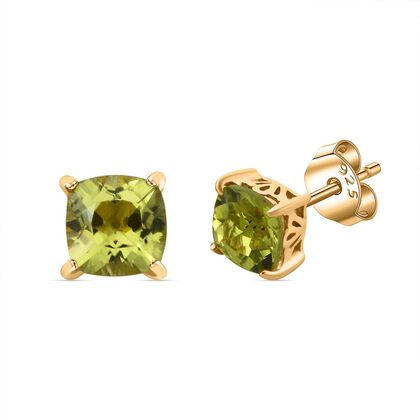 Nat&uuml;rlicher Peridot Ohrringe, 925 Silber Gelbgold Vermeil ca. 2.21 ct