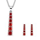 2er Set - Brillantes, rotes, rund geschliffenes Kristall-Schmuckset, mit Ohrringe und Halskette 316L Edelstahl