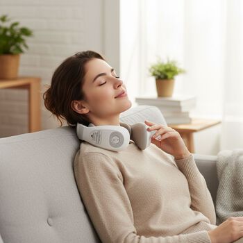 EMS Nackenmassageger&auml;t, 6 Modi, 15 Intensit&auml;ten, W&auml;rmfunktion und 1200 mAh Akku, 17,5x16x5,5cm, Wei&szlig;