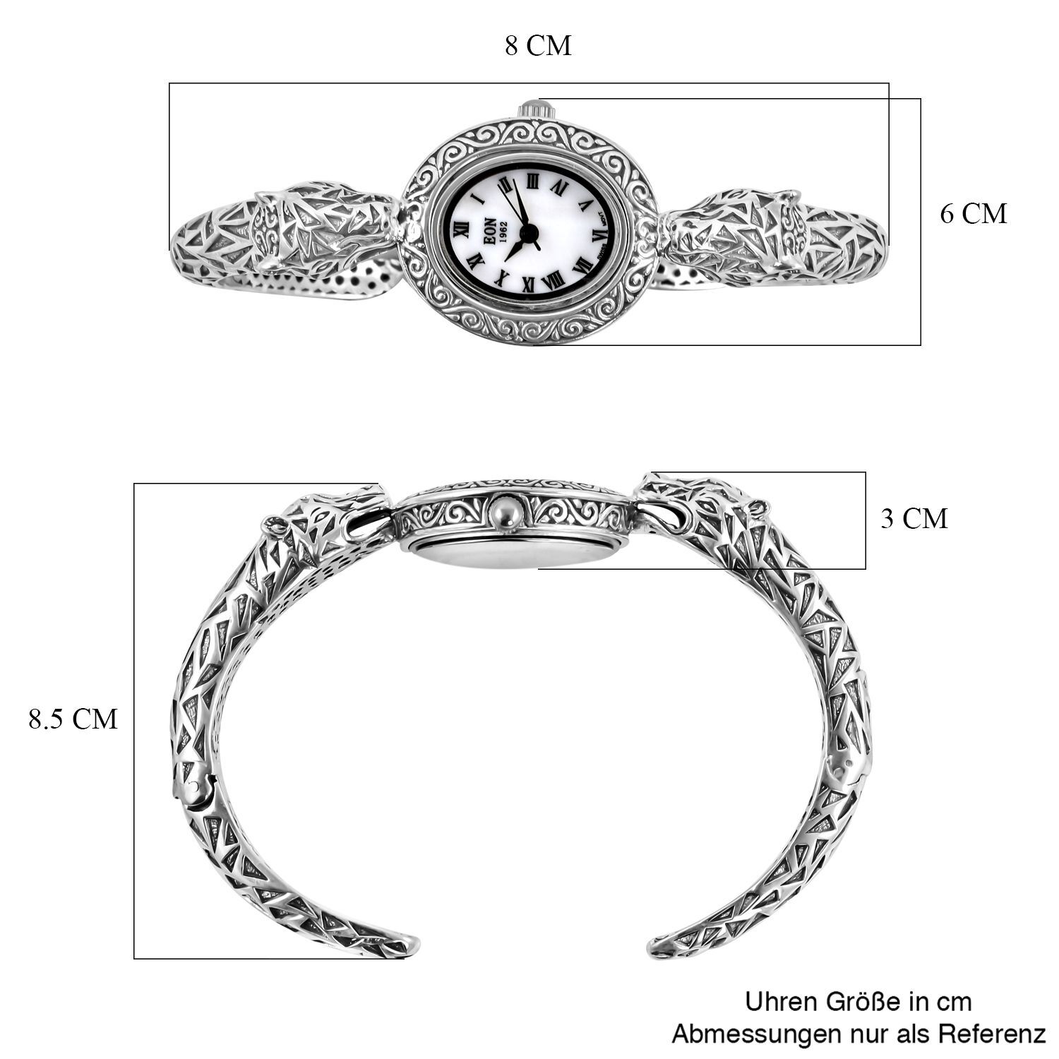 Royal Bali Kollektion EON 1962 Swiss Movement Wasserdichte Uhr 925 Silber 19 cm ca. 26.83g