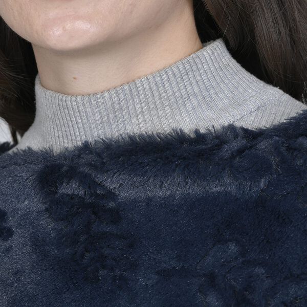 Damen Kunstfell Poncho, Einheitsgr&ouml;&szlig;e Blattmuster, Dunkelblau image number 3