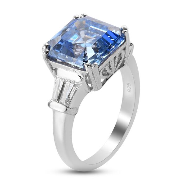 LUSTRO STELLA Hergestellt mit Fancy Blauem ZIRKONIA Asscher Schliff Ring 925 Silber Platin-&Uuml;berzug (Gr&ouml;&szlig;e 16.00) ca. 6,84 ct image number 4