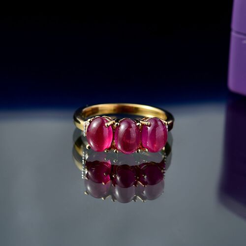AA Afrikanischer Rubin (Fissure gefüllt), Weißer Diamant Ring 925 Silber 750 Gelbgold Vermeil (Größe 18.00) ca. 4,24 ct image number 1