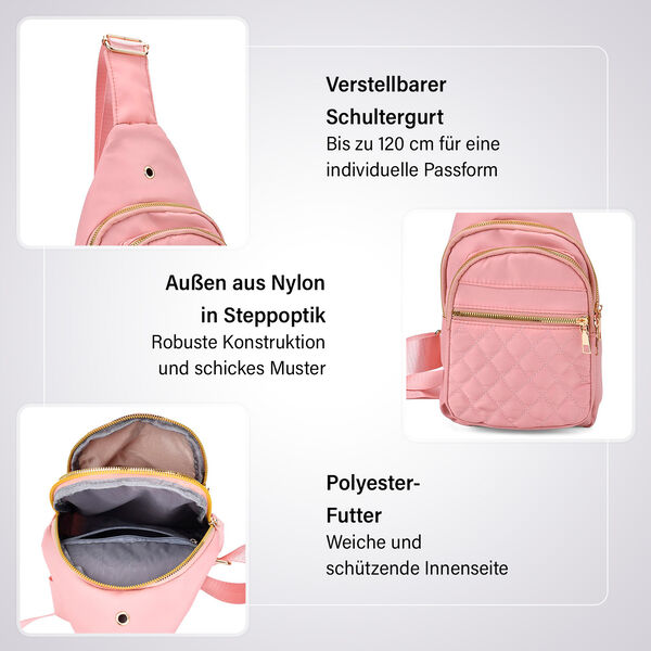 Rucksack mit RFID-Schutz in Steppoptik, 17x7,5x30cm, Rosa image number 3
