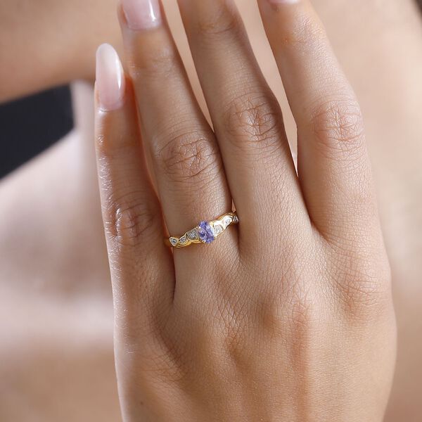 Tansanit, Weißer Zirkon Ring 925 Silber 750 Gelbgold Vermeil (Größe 21.00) ca. 0,48 ct image number 3