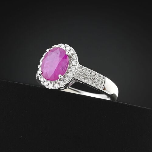 Rhapsody AAAA Natürlicher Mosambik-Rubin, Weißer Diamant Ring 950 Platin (Größe 17.00) ca. 2,15 ct image number 1