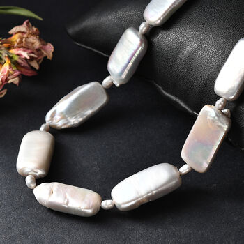 Graue, gef&auml;rbte S&uuml;&szlig;wasserzuchtperlen Halskette, 45 cm