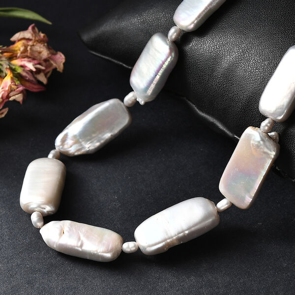 Graue, gefärbte Süßwasserzuchtperlen Halskette, 45 cm image number 2