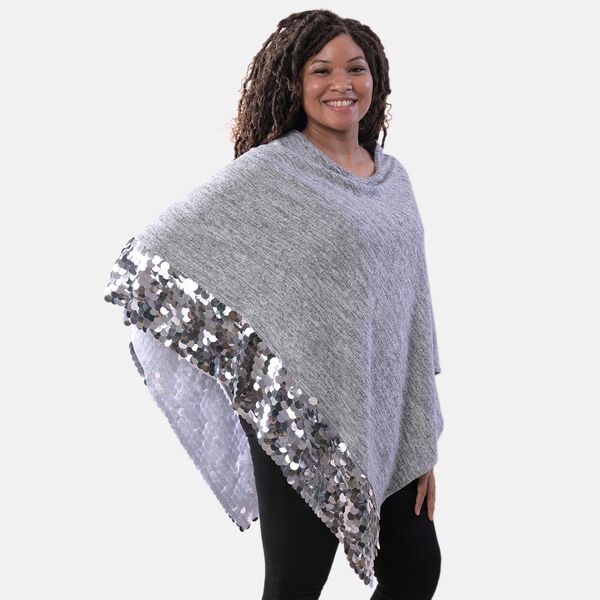 TAMSY: Poncho mit Pailletten-Bord&uuml;re, Einheitsgr&ouml;&szlig;e, Grau&nbsp; image number 3