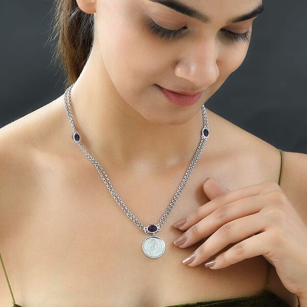 GP Coin Kollektion - Afrikanische Amethyst und Kanchanburi blaue Saphir-Halskette, 45 cm - 3,15 ct. image number 2