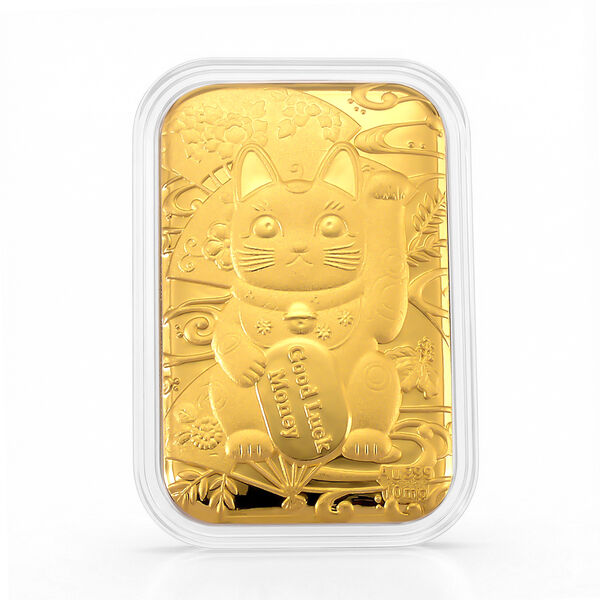 999er Goldfolie mit Gl&uuml;ckskatzen-Motiv, 10mg, 3,1x4,5cm
