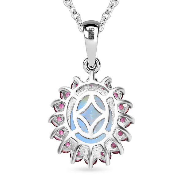 AA Regenbogen Mondstein und Signity leuchtend roter Topas-Anhänger mit 50cm Kette - 3,21 ct. image number 6