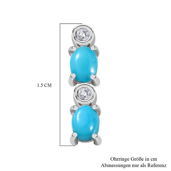 AA Sleeping Beauty T&uuml;rkis, Wei&szlig;er Zirkon Ohrringe 925 Silber platiniert ca. 0,72 ct. image number 5