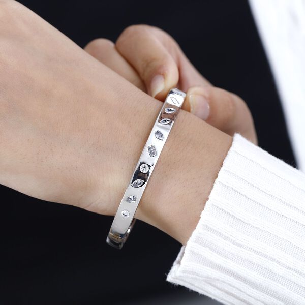 Wei&szlig;er Zirkonia Armreif ca. 19 cm Messing image number 3