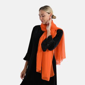 LA MAREY 2er-Set 110x180cm Seidenschal aus 100% Maulbeerseide mit Ohrringen, Orange & rot