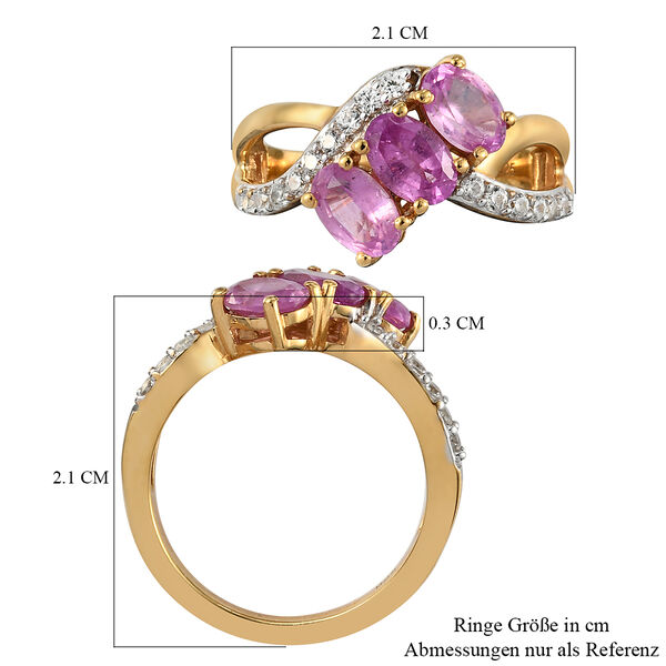 Rosa Saphir und Zirkon-Trilogie-Ring, 925 Silber vergoldet, 2,20 ct. image number 7