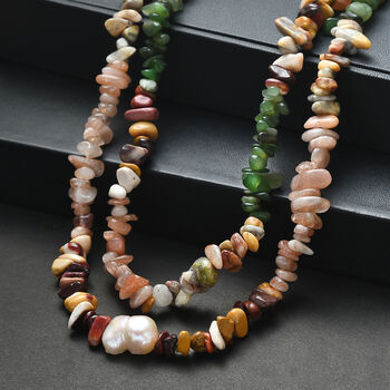 Mehrfarbig Edelsteine, S&uuml;&szlig;wasser Perle Halskette ca. 203 cm