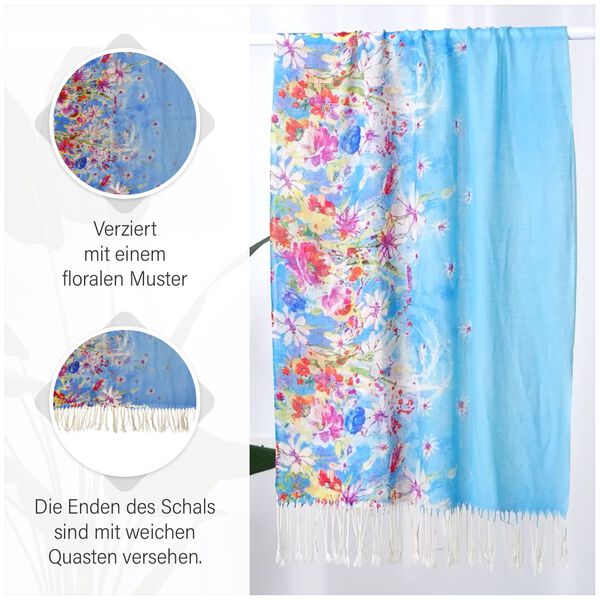 100% Merino Woll-Schal mit Quasten, 70x180cm, Mehrfarbig image number 9