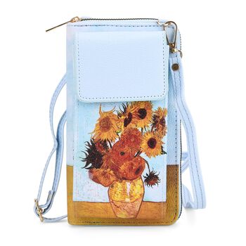 PU Handytasche mit RFID-Schutz, 20x11x2cm, Blau mit Sonnenblumen-Muster