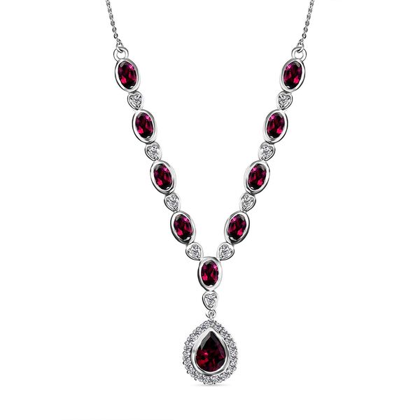 Rhodolith Granat-Halskette, ca. 45 cm, 925 Silber platiniert ca. 7.32 ct