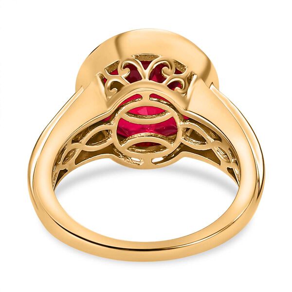 Magenta Rosa Quarz Triplette, wei&szlig;er Zirkon Ring, 925 Silber vergoldet (Gr&ouml;&szlig;e 20.00) ca. 5.34 ct image number 5