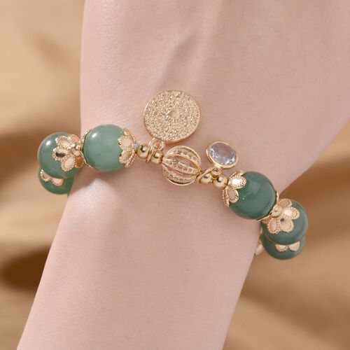 Grüner Aventurin, Weißer Kristall flexibles Charm-Armband, vergoldet image number 1