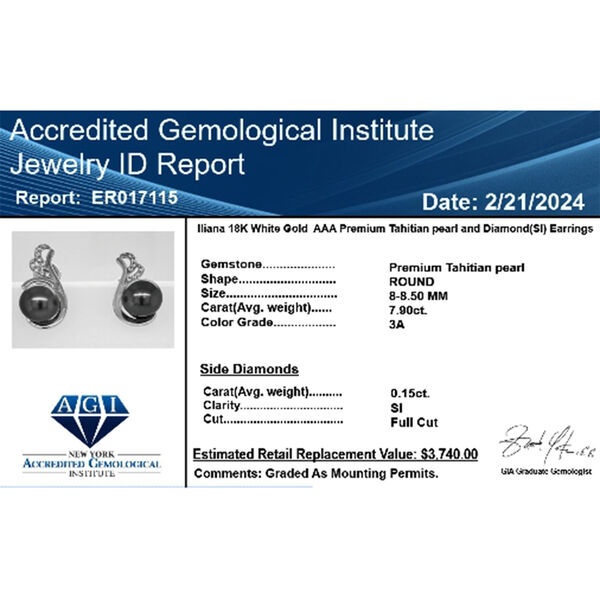 ILIANA zertifiziert und gepr&uuml;ft AAA Tahiti Perle und Diamant (SI) Ohrringe in 750 Wei&szlig;gold image number 5