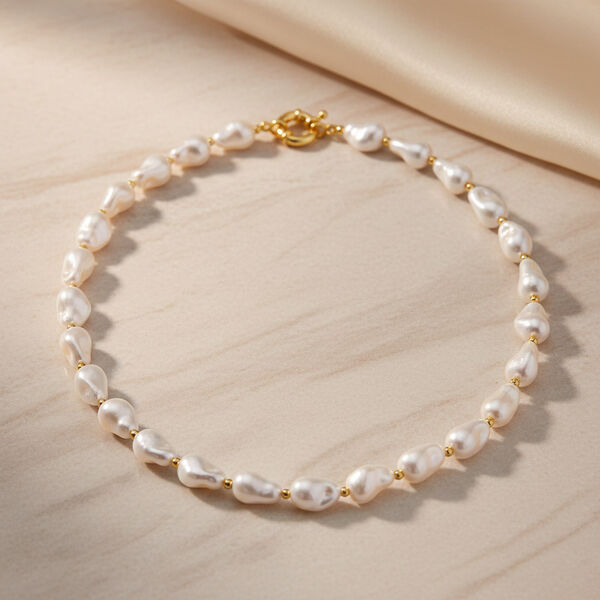 Wei&szlig;e Muschelkernperle 50cm Halskette image number 1