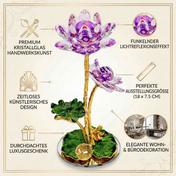 Kristall Lotus Bl&uuml;te, 18 x 7,5 cm, Lila image number 4