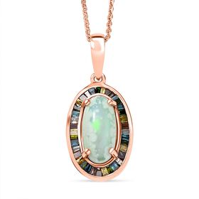 D’Joy AA natürlicher, äthiopischer Welo Opal und mehrfarbiger Diamant Anhänger mit 45cm Kette - 2,45 ct.