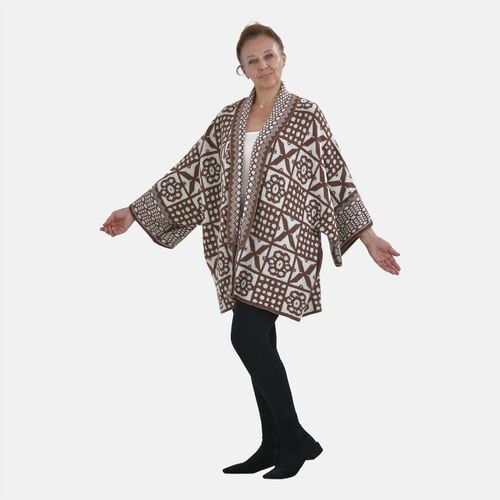 Oversized Damen Cardigan mit schickem Ethno-Muster, Beige image number 0