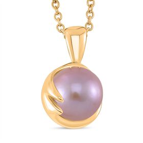 Lila Edison Perle Anhänger mit Kette, Messing, Reiner Edelstahl, vergoldet